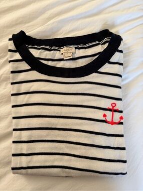 J. Crew White and Navy Striped Knit Tee